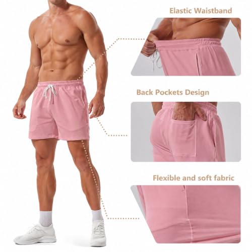 Jeixopu Mens Athletic Sweat Shorts 5 Inch Cotton Casual Fitness Mens Workout Gym Shorts with Pockets (Pink-XXL) - image 4
