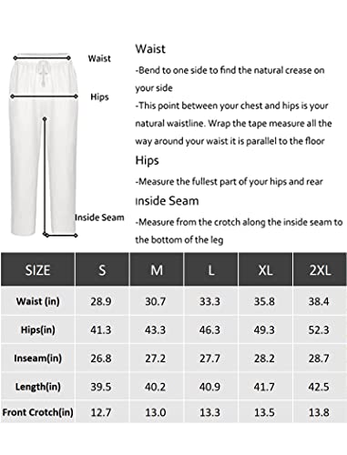 Deyeek Mens Linen Pants White Summer Beach Trousers Casual Loose Lightweight Cotton Yoga Pants Elastic Waist With Pockets #TOP1