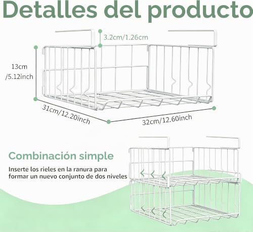 Miniatura 7 de Qivine Juego De 3 Cesta Colgante De Metal, Cesta Para Colgar Debajo Del Armario, Cestas De Almacenamiento Colgantes De Metal, Para Oficina, Despensa, Baño
