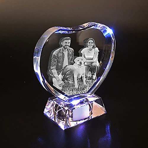 2D/3D Crystal Photo Personalized Custom 3D Picture in Glass Engraved with Light Base with Own Picture (Birthday, Wedding Gift, Valentine's,Christmas) (Smooth Edge L)………