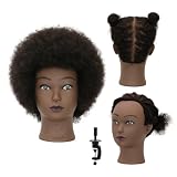 Afro Mannequin Head With 100% Human Hair 8-Inch Mannequin Head Can Be Bleached Or Dyed Suitable For Hair Styling Practice Cutting Practice Styling Display And Braiding Practice