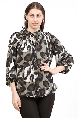Women’s Animal Print Puff Sleeve Top with Ruffled Neck | Stylish ...