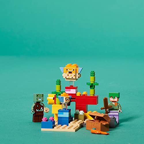 LEGO Minecraft The Coral Reef Toy Building Set 21164 Pretend Play Minecraft Toy with Alex, Puffer Fish and Zombie Figures, Ideal Gift for Kids Who Love Minecraft, Boys & Girls Age 7+ Years Old - Image 6