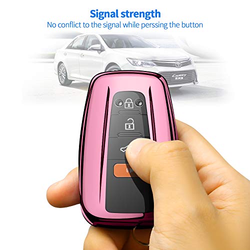Compatible With Toyota Key Fob Cover With Keychain Soft Tpu 360 Degree Protection Key Case For 2018-2022 Camry Rav4 Highlander Avalon C-Hr Prius Corolla Gt86 Smart Key（Pink） #TOP4