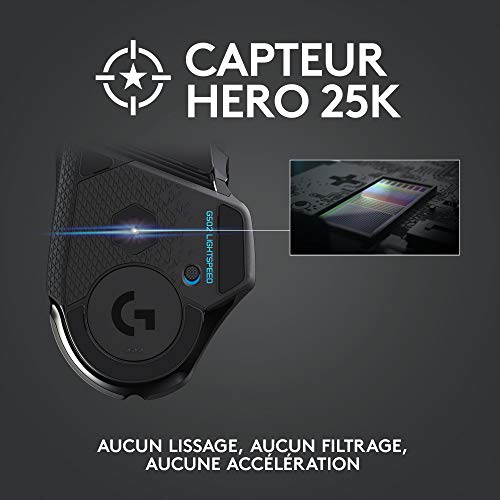 Logitech G502 LIGHTSPEED Souris sans Fil, Capteur Gaming HERO 25K, 25 600 PPP, RGB, Ultra-Léger, 11 Boutons Programmables, Batterie Longue Durée, POWERPLAY-compatible, PC, EU Packaging - Noire