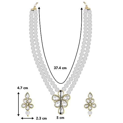Image of Peora Crystal Faux Pearl Kundan Necklace & Jewellery Set Gift for Women