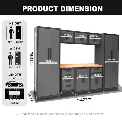 Image of Torin Garage Cabinets Storage System, 9-Pcs Workshop Cabinet Set in Black | Included Steel Drawers Rolling Chest,Locked Storage Cabinet, Perfect for Organizing Garage and Tools, Black /Grey