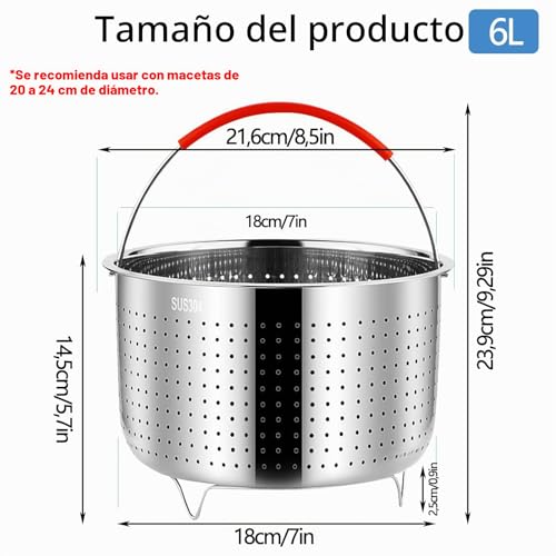 Miniatura 2 de Cesta De Vapor Acero Inoxidable 304, Od 21,6cm, Cesto Accesorio Para Cocción, Forro De Acero Inoxidable Para Vaporera Con Mango De Silicona, Para Cocinas Y Comedores, 6l