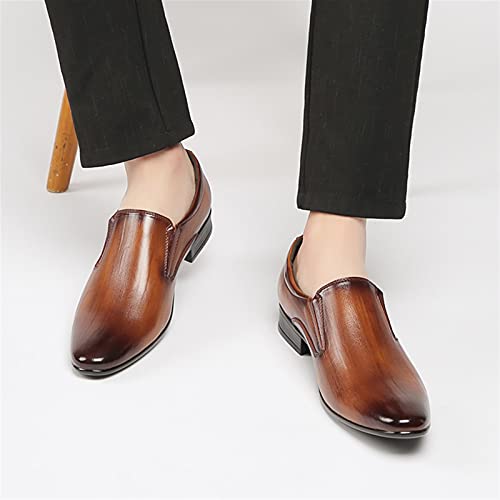Easy to Put and Remove Loafer Shoes for Men Burnished Toe Venetian Loafers Vegan Leather Lightweight Flat Heel Resistant Flexible Walking Slip On for All Occasions (Color : Brown, Size : 9)4