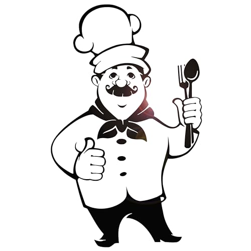 Large Vinyl Wall Decal Chef Cooking Restaurant Menu Food Hat Cutlery Kitchen Decor Stickers Mural (g2284) Black