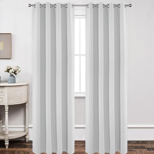 Joydeco White Curtains 108 Inches Long 2 Panels Set, Thermal Insulated Long Curtains& Drapes 2 Burg, Room Darkening Grommet Drapes for Living Room Bedroom Window (W52 x L108 Inch, Greyish Wh