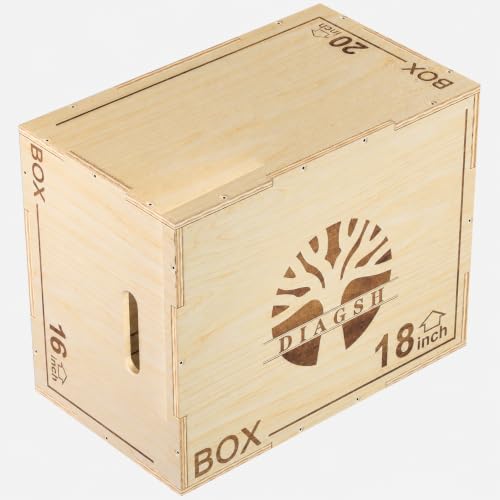 Plyo Box - 3-in-1 Wood Plyometric Jump Platform (16"x18"x20") for Home Gym Training - Ideal for Jumps, Squats & Conditioning-1 Piece