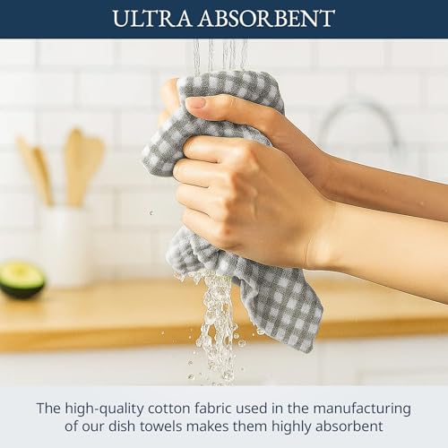 LANE LINEN Kitchen Tea Towel Set – 4 Pack (18” x 28”) 100% Cotton Dish Towel, Absorbent & Quick Drying Kitchen Cloth with Hanging Loop - Grey - Cosy Home Interiors LANE LINEN Kitchen Tea Towel Set – 4 Pack (18” x 28”) 100% Cotton Dish Towel, Absorbent & Quick Drying Kitchen Cloth with Hanging Loop - Grey - Image 5