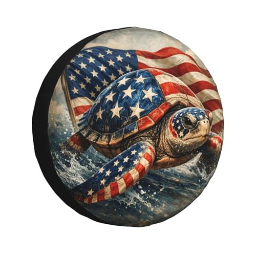 Image of Sea Turtle with American Flag Spare Tire Cover - Funny Wheel Protectors Waterproof Universal Wheel Cover for SUV Rv Travel Trailer Camper Truck 15 Inch