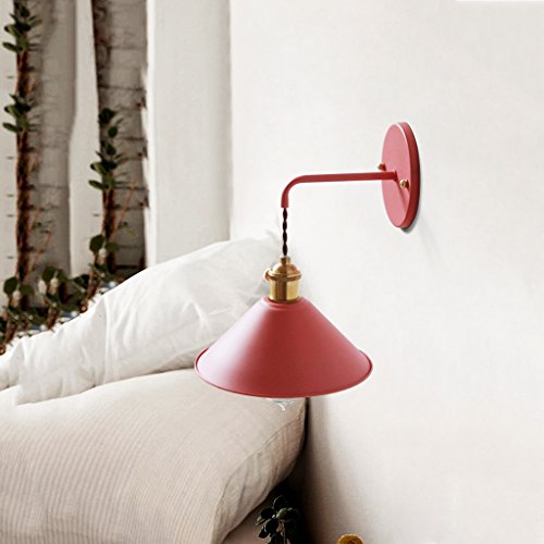 Applique lampe spot lampe lampe européenne salon lampe cuivre verre américain chambre lampe de chevet vintage parapluie (Color : Red)