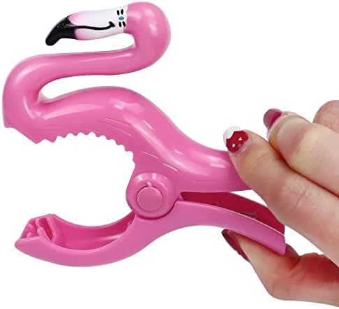 2 Pack Flamingo Towel Clips Strong Beach Chair Towel Clip Holder Large Novelty Sunbed Beach Pegs Heavy Laundry Clothes Sun bed Lounger Multi-Purpose For Sun Loungers Chair Pool Beach