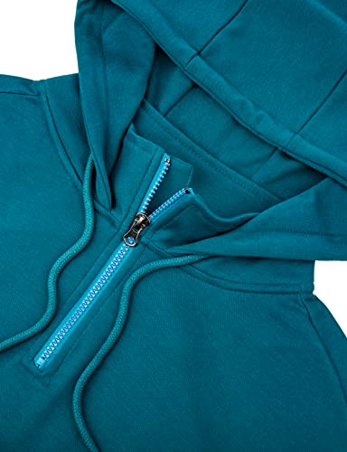 Ohoo Men's Quarter Zip Hoodie With Mock Neck Long Sleeves And Kanga Pocket / Dcf204-Bluegreen-S #TOP24