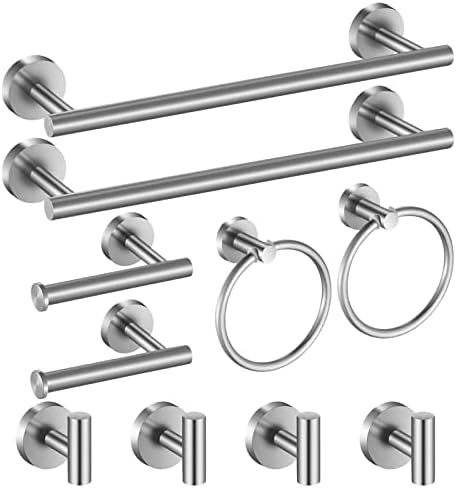 Hinmood Bathroom Hardware Set 10 Pieces, SUS 304 Stainless Steel, Includes 2 Packs 16 inch Towel Bar, 4 Packs Towel Hook, 2 Packs Towel Ring, 2 Packs Toilet Paper Holder