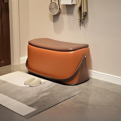 Maxsieno Stylish Leather Storage Bench, Creative Portable Handle Design Entrance Shoe Bench, Padded Ottoman Foot Rest for Bedroom Living Room Corridor Dressing Room(Width 23.6in(60cm), Orange)