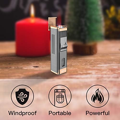 Jobon Cigar Lighter Jet Lighter Flame Torch Gas Lighter for Cigar Windproof Refillable Adjustable Quad Jet Lighter (Without Butane)