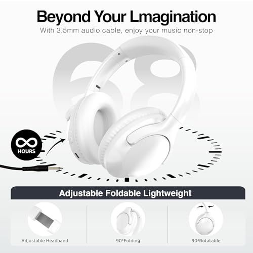 MIDOLA Bluetooth Headphones Over Ear 68H Playtime 6 EQ Wireless Headset with Microphone HiFi Stereo Foldable Lightweight Deep Bass for Travel Home Office Cellphone White MID-B15 の商品画像 5