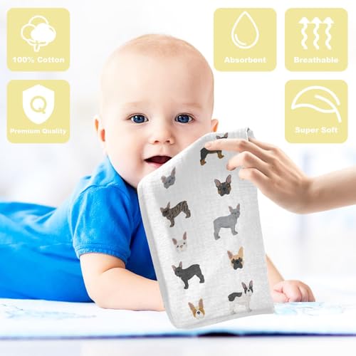 Image of vvfelixl Baby Cotton Washcloths Different French Bulldog Infants Bath Towel for Unisex Puppy Face Towels for Newborn, Natural Baby Wipes Delicate Skin, 11.8 X 11.8 inch, one sizex5