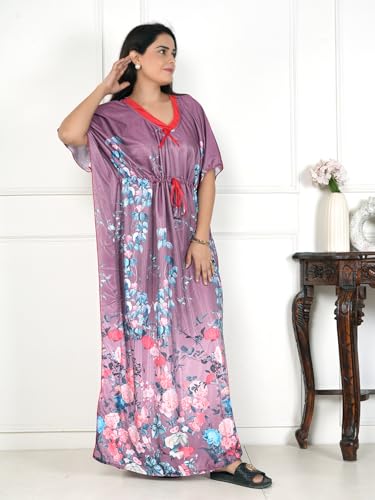 Image of Women's Printed Satin Blend Kaftan Nighty /Nightgown /Nightwear /Maxi WSR-185