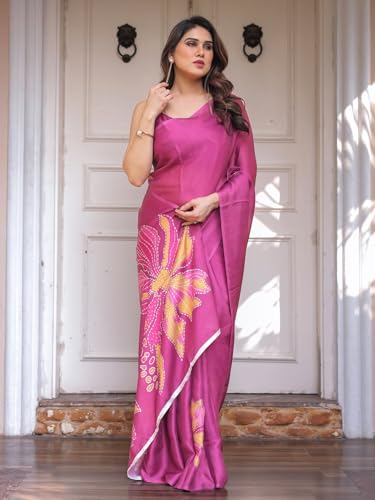 Image of ALMAARI FASHION Women's Floral Printed Georgette Satin Saree with Unstitched Blouse Piece | Traditional Ethnic Wear Sarees | Soft Lightweight Ethnic Office Wear Daily Wear Indian Sari (SG 181-190 SH)