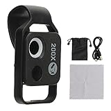  Mini microscope de poche pour téléphone HD 200X avec objectif CPL pour enseignement expérience, batterie intégrée
