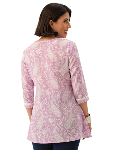 Image of FABRIC FITOOR Womens Floral Print Cotton A-Line Top (Blue)