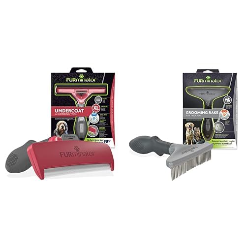 FURminator deShedding-Tool Hund Gröߟe XL Langhaar & Harkenkamm für langhaarige Hunde und Katzen - Bürste zur Vorbeugung von Knoten und verfilzten Haaren