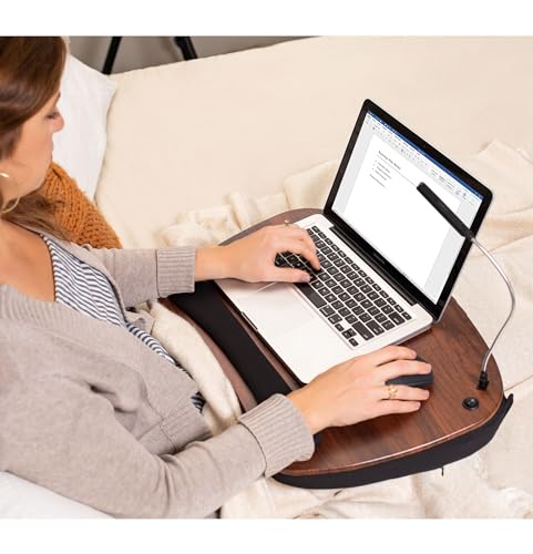 Sofia + Sam Oversized Lap Desk with Memory Foam Cushion | Detachable USB Light | Fits Laptops Up to 20\" | Brown and Black | Computer Lap Tray | Laptop and Writing | Bed Table