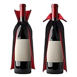 Heliltd 2pcs Halloween Wine Bottle Covers Reversible Vampire Cape Wine Gift Wrap for Halloween Ghost Festival Black and Red