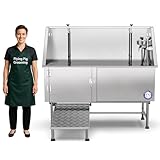 Flying Pig 62" Stainless Steel Pet Dog Grooming Bath Tub with Walk-in Ramp & Accessories (Left Door/Right Drain)