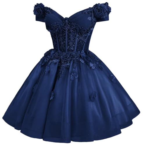 Image of Zhangyo Sparkly Tulle Homecoming Dresses for Teens Off Shoulder DAMA Dress | Sparkly Tulle Homecoming Dresses, for Teens, Off Shoulder DAMA Dresses for Quinceanera, 3D Butterfly Short Ball Gown