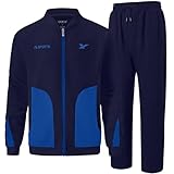 UOUA Mens 2 Piece Tracksuits Outfits Casual Full-Zip Jacket & Jogger Sweatpants Set Workout Activewear, Navy Blue, XL