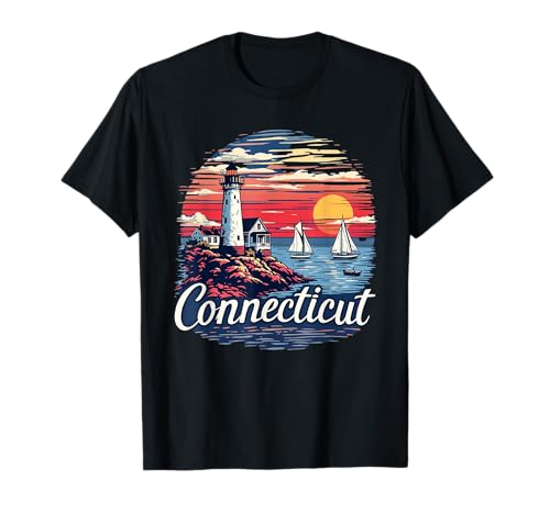 Retro Connecticut Home State CT Coastal Sunset Vintage T-Shirt
