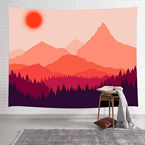 AdoDecor Montagne Soleil Tapisserie forêt Arbre Nature Paysage tenture Murale tapisseries Cover