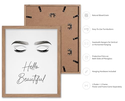 Image of Poster Master Fashion Poster - Hello Beautiful Print - Trendy Art - Modern Art - Minimal Art - Gift for Men, Women & Fashionista - Glam Decor for Dorm, Living Room or Bedroom, 8x10 Beige Framed