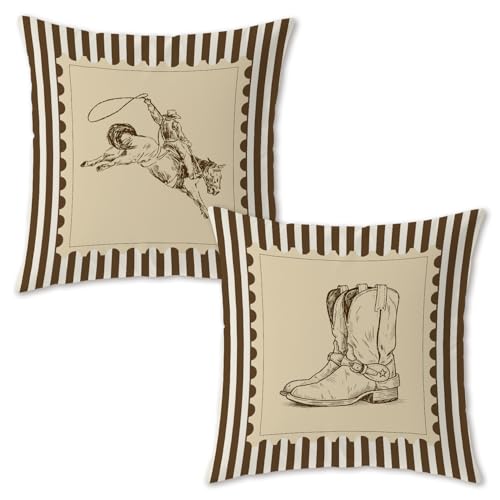 Trenstise Western Cowboy Pillow Covers 18x18 Set of 2,...