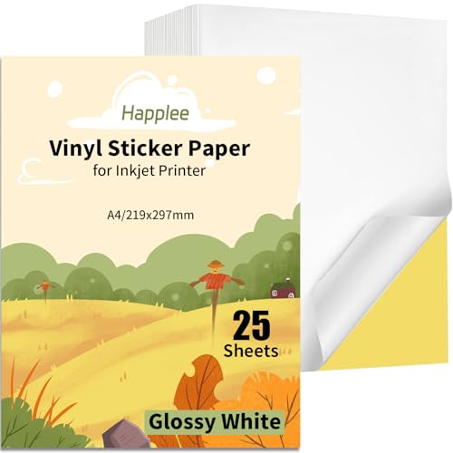 25 hojas de papel adhesivo brillante imprimible A4, papel autoadhesivo para impresora de inyección de tinta y láser, etiqueta de hoja completa