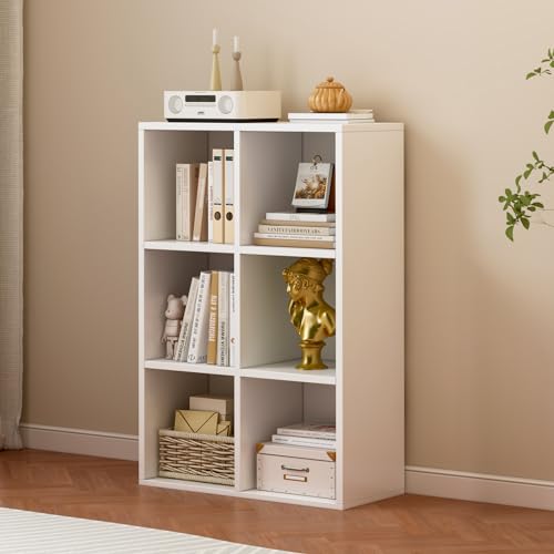 6-Cube Wooden 3-Tier Home & Office Bookshelf, Display Cabinet, Warm White