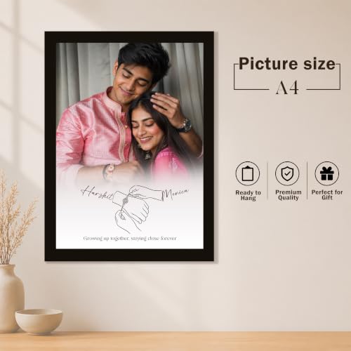 Image of Art Street Personalized Rakhi Photo Gift for Brother & Sister Photo Frame With Brother & Sister Photo Upload, And Text For Rakshabandhan Gift (A4, Black)