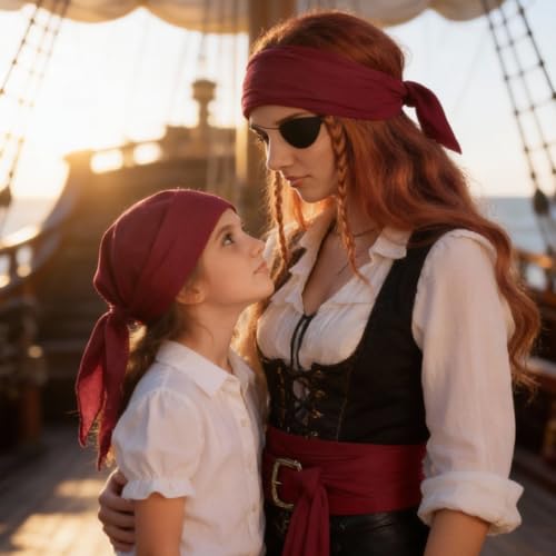 GDLOKFU Piraten Kostüm Zubehör Set, Piratenkostüm Herren Damen, Piraten Schärpe Gürtel & Kopftuch, Mittelalterliche Große Schärpe Piraten Kopftuch Bandanas für Karneval, Halloween, Cosplay & Party