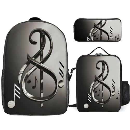 Music Symbol Backpack Set Lightweight Bag Lunch Box Pencil Bags for Women Men Bookbags 3 in 1