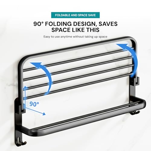 Image of MIORAH 24 Inch Powder - Coated Aluminium Towel Rack for Bathroom - Rust - Free, Space - Saving Bathroom Towel Rack Easy Installation Black