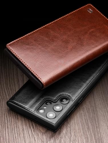 Étui à rabat Samsung Galaxy S24 en cuir véritable noir avec compartiments portefeuille - 3