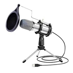 Omnidirectional Condenser Microphone for Computer – USB Podcast Microphone for Streaming Mic – Computer Microphone for Desktop – Recording Microphone for Singing with Pop Filter, Shock Mount & Tripod