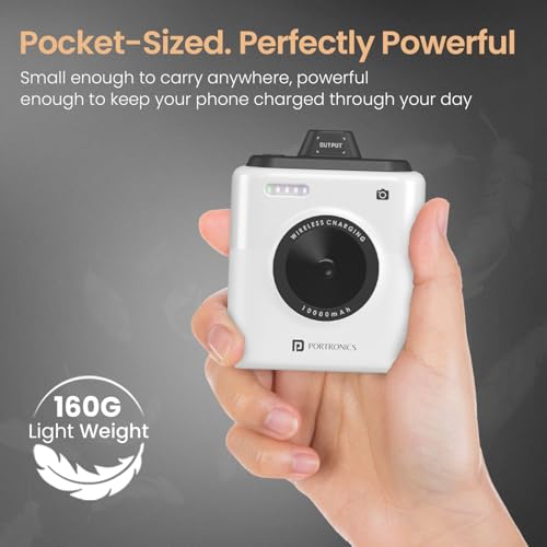 Image of Portronics Moji 10K Smallest Wireless 10000Mah Fast Charging Power Bank with Detachable USB Type-C Cable, Strong Magnet, 20W Wired Output, for iPhone 12 & Above, Android & All Qi Enabled Devices