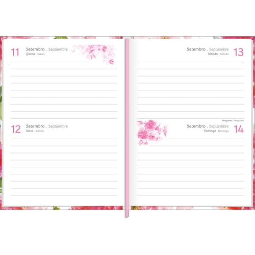 Tilibra - Agenda Costurada Diária 12,3 x 16,6 cm Feminine 2025 - FLORES LARANJA